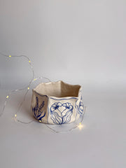 Rustic Blue Floral Hexagon Matcha Bowl