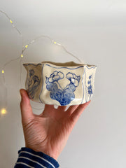 Rustic Blue Floral Hexagon Matcha Bowl