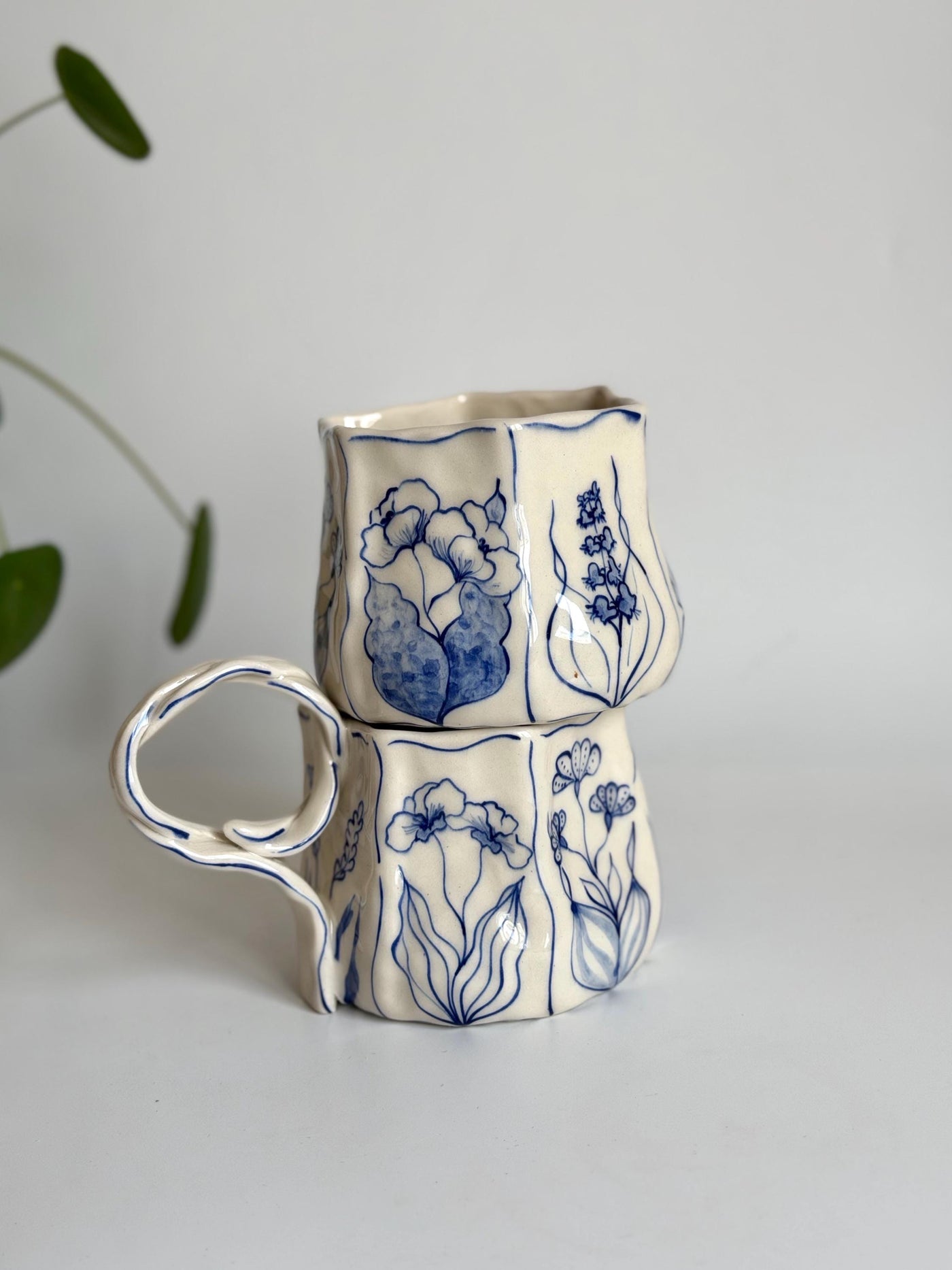 Rustic Blue Floral Hexagon Mug