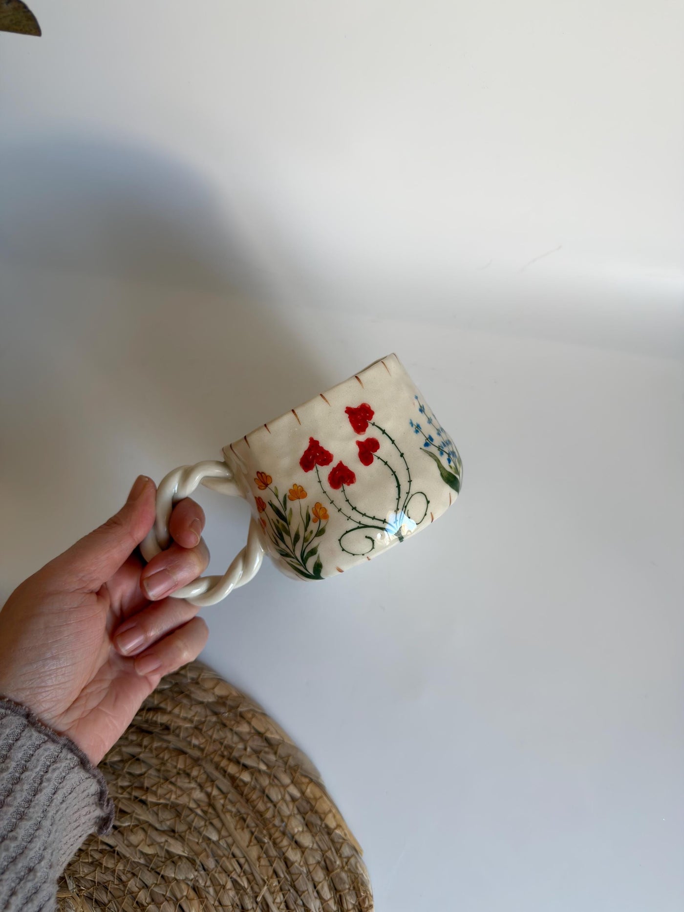 Wildflower Twisted Handle Mug