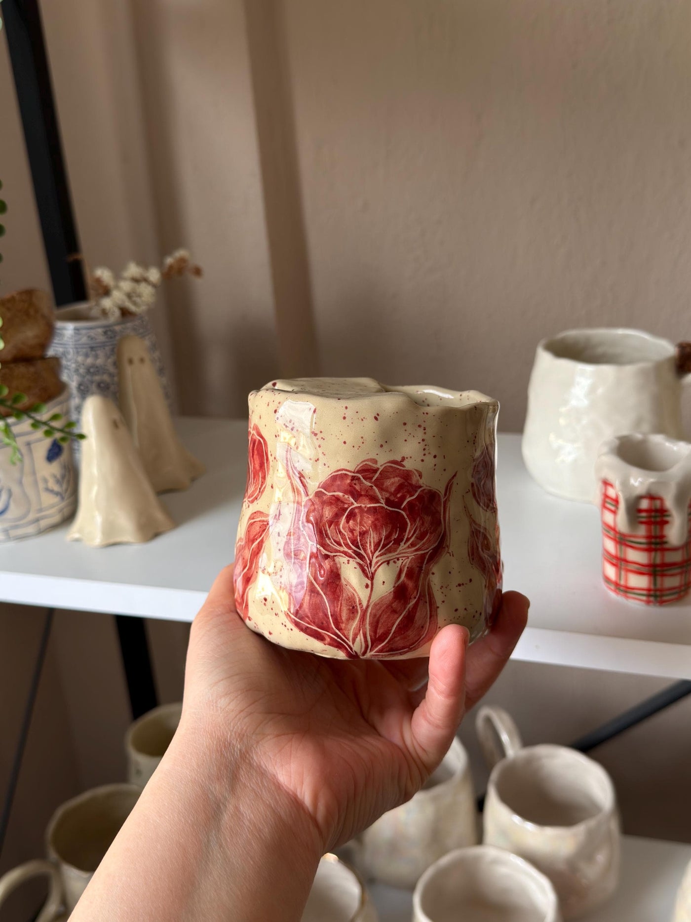Red Floral To Go Mug