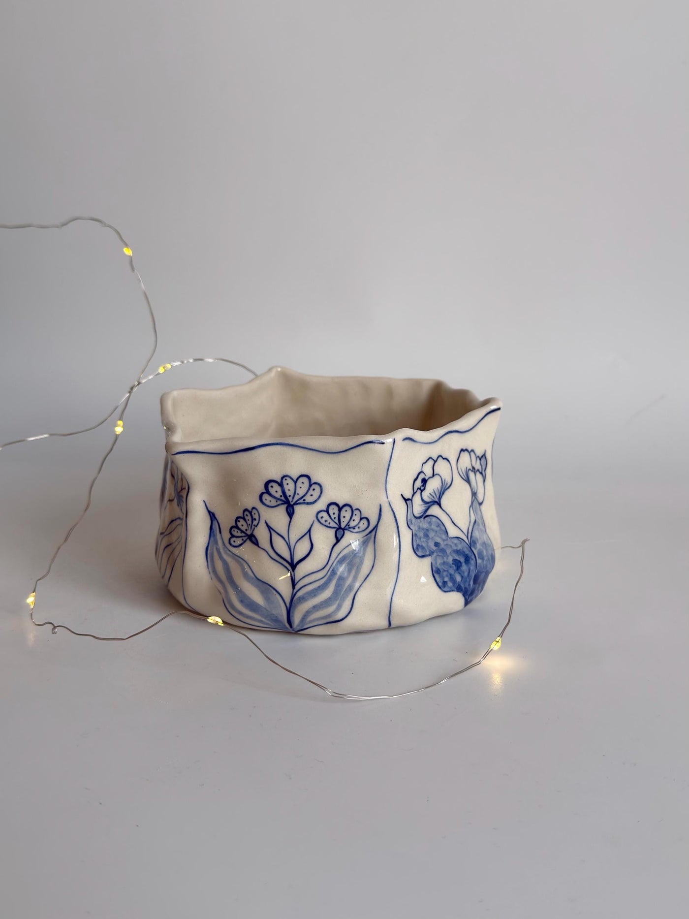 Rustic Blue Floral Hexagon Matcha Bowl