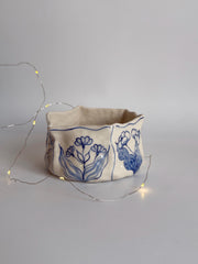 Rustic Blue Floral Hexagon Matcha Bowl