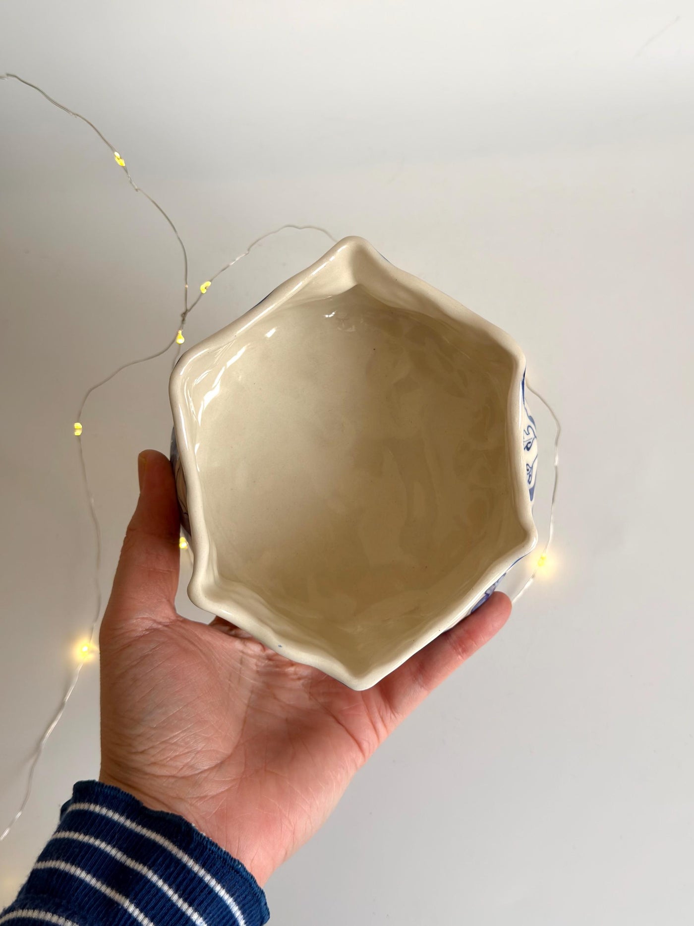 Rustic Blue Floral Hexagon Matcha Bowl
