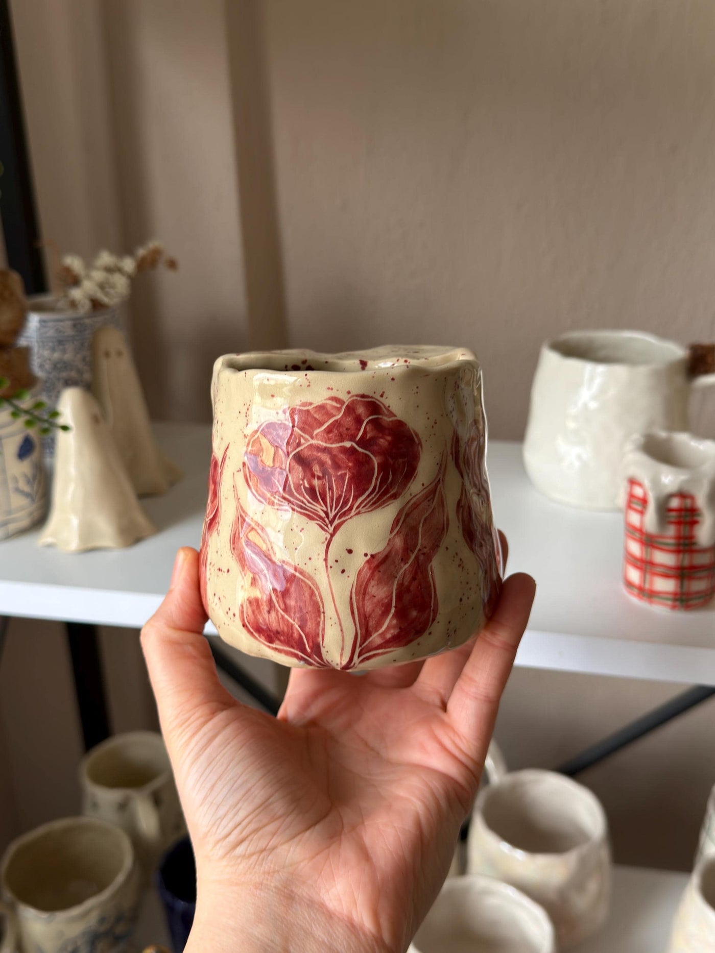 Red Floral To Go Mug