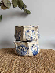 Rustic Blue Floral Hexagon Matcha Bowl