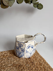 Rustic Blue Floral Hexagon Mug