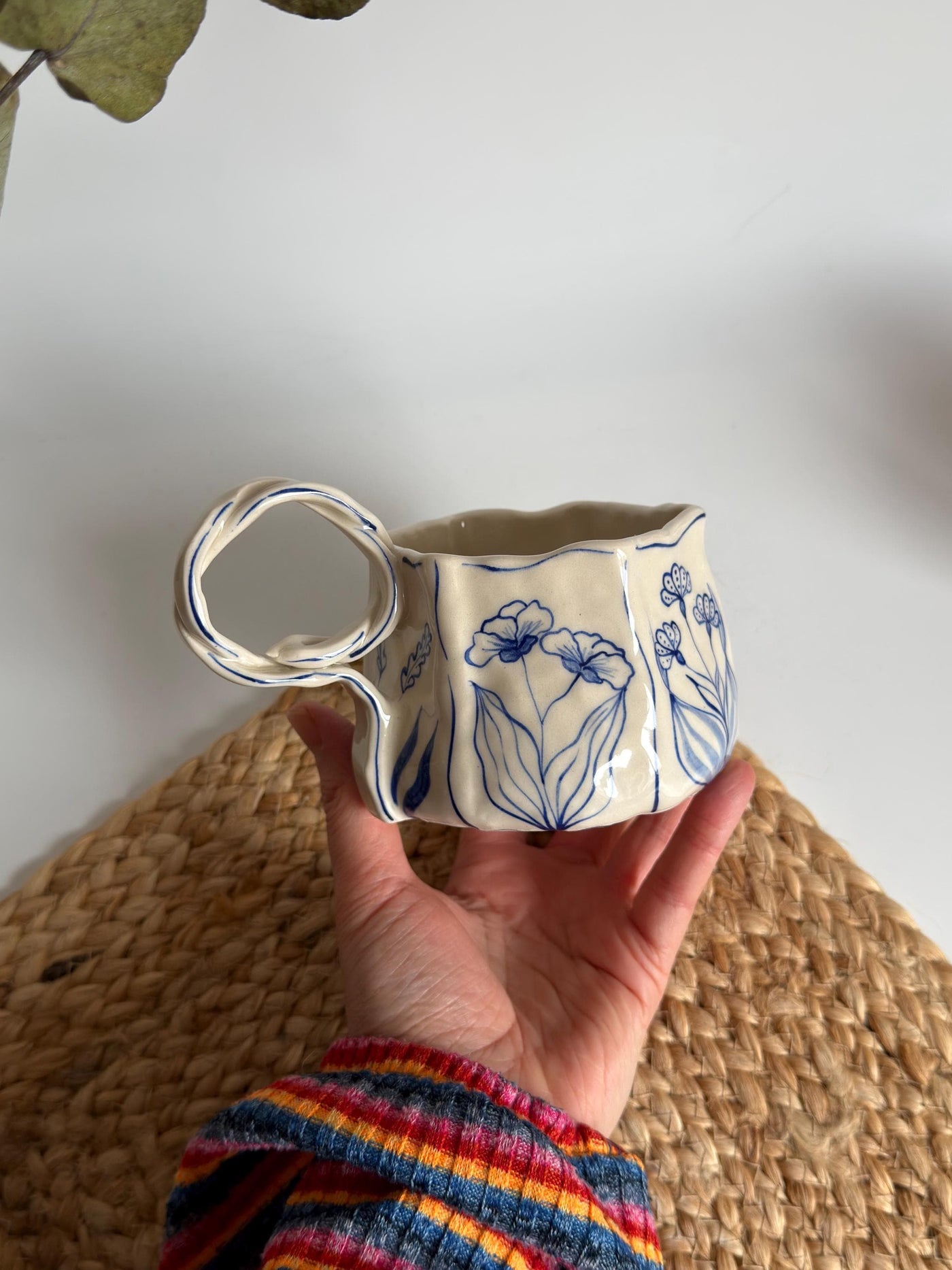Rustic Blue Floral Hexagon Mug