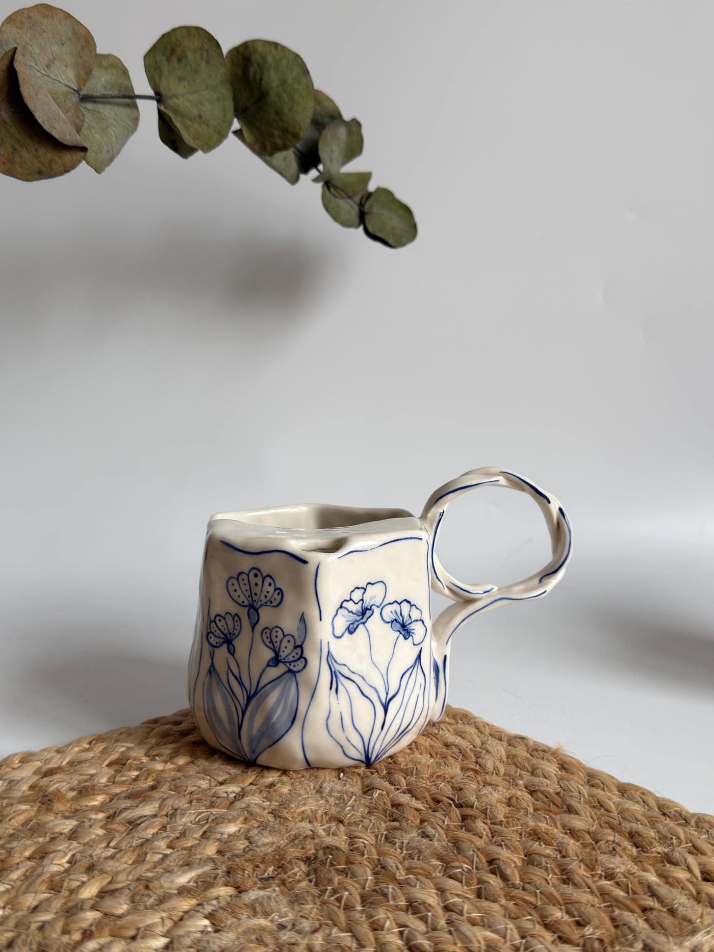 Rustic Blue Floral Hexagon Mug