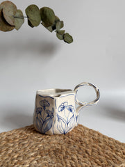 Rustic Blue Floral Hexagon Mug
