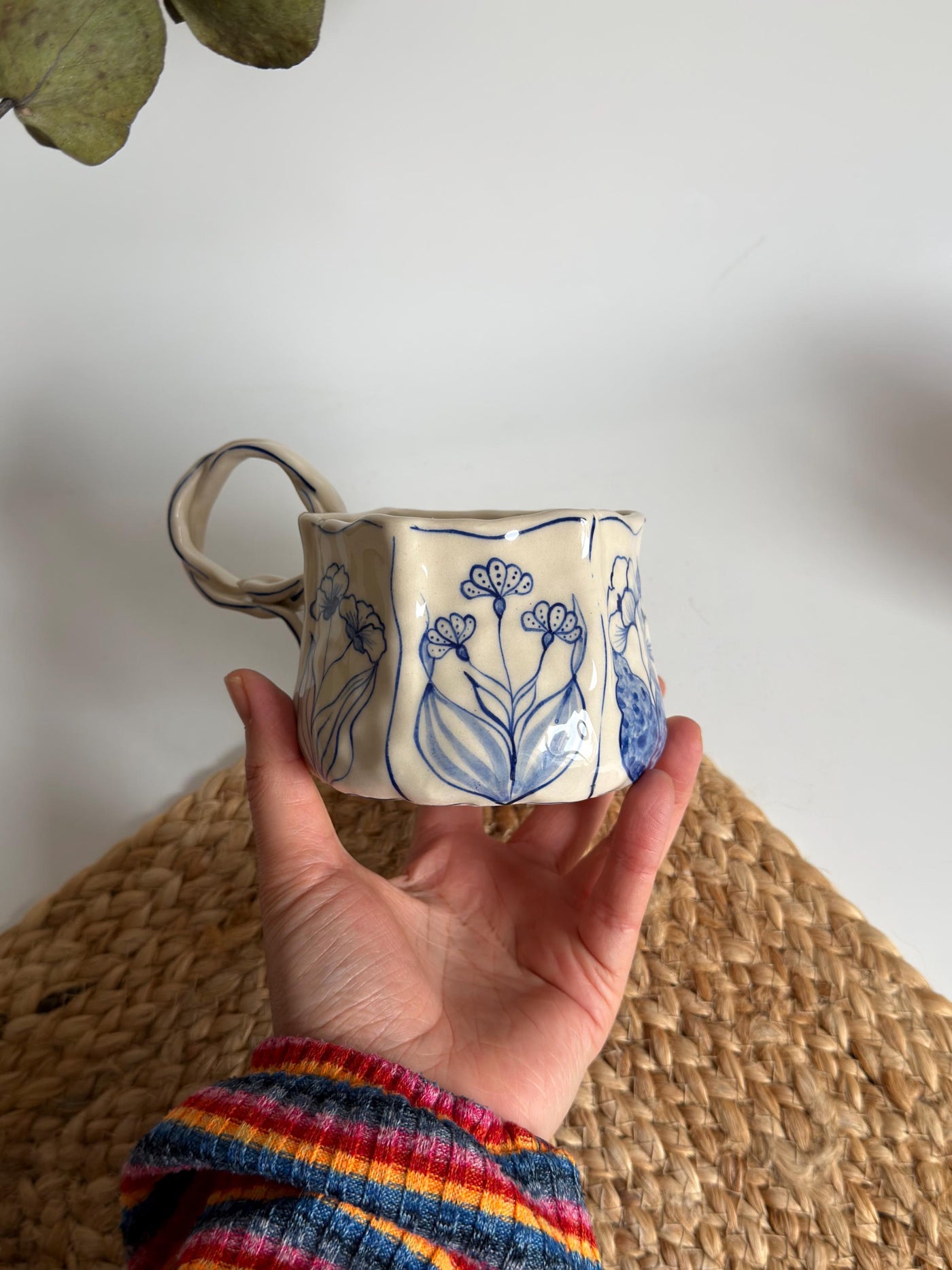 Rustic Blue Floral Hexagon Mug