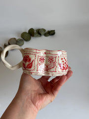 Heart-Shaped Red Floral Mug