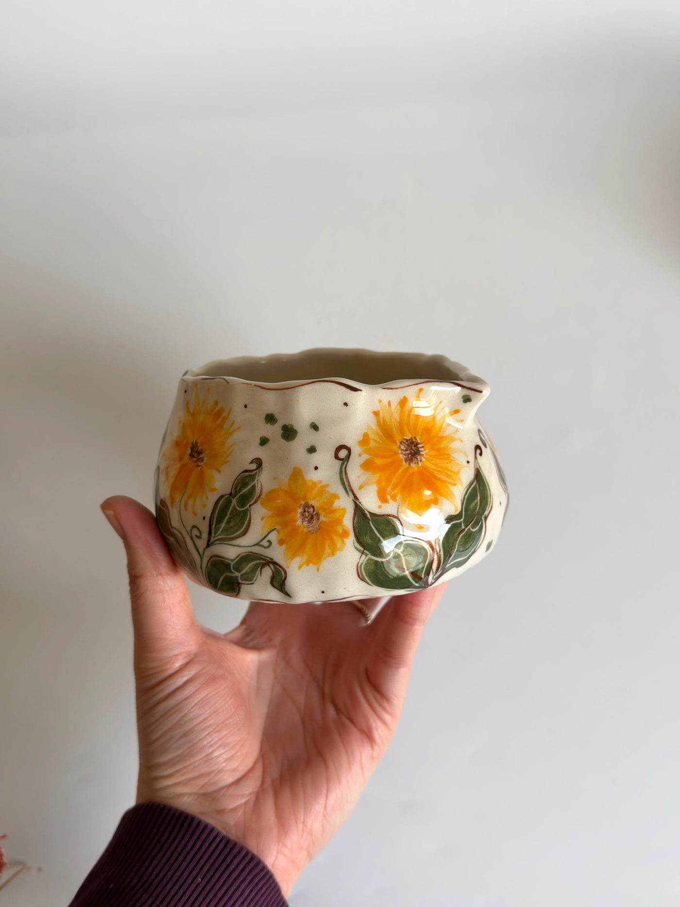 Matcha Bowl with Sunflower Flower