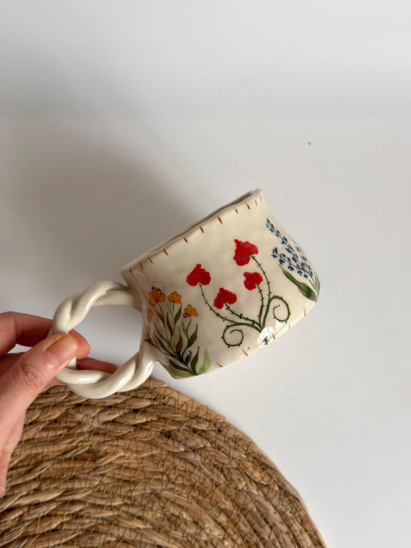 Wildflower Twisted Handle Mug