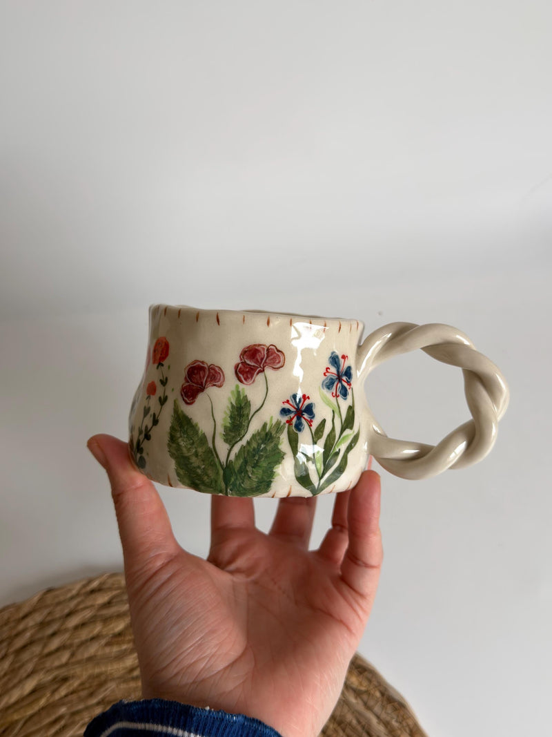 Wildflower Twisted Handle Mug