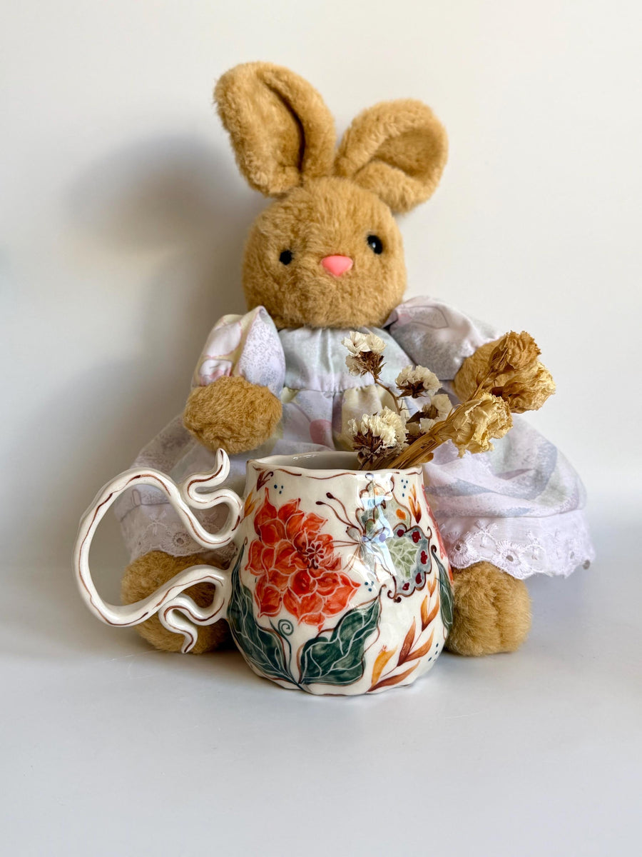 Dahlia Flowers and Butterfly Mug