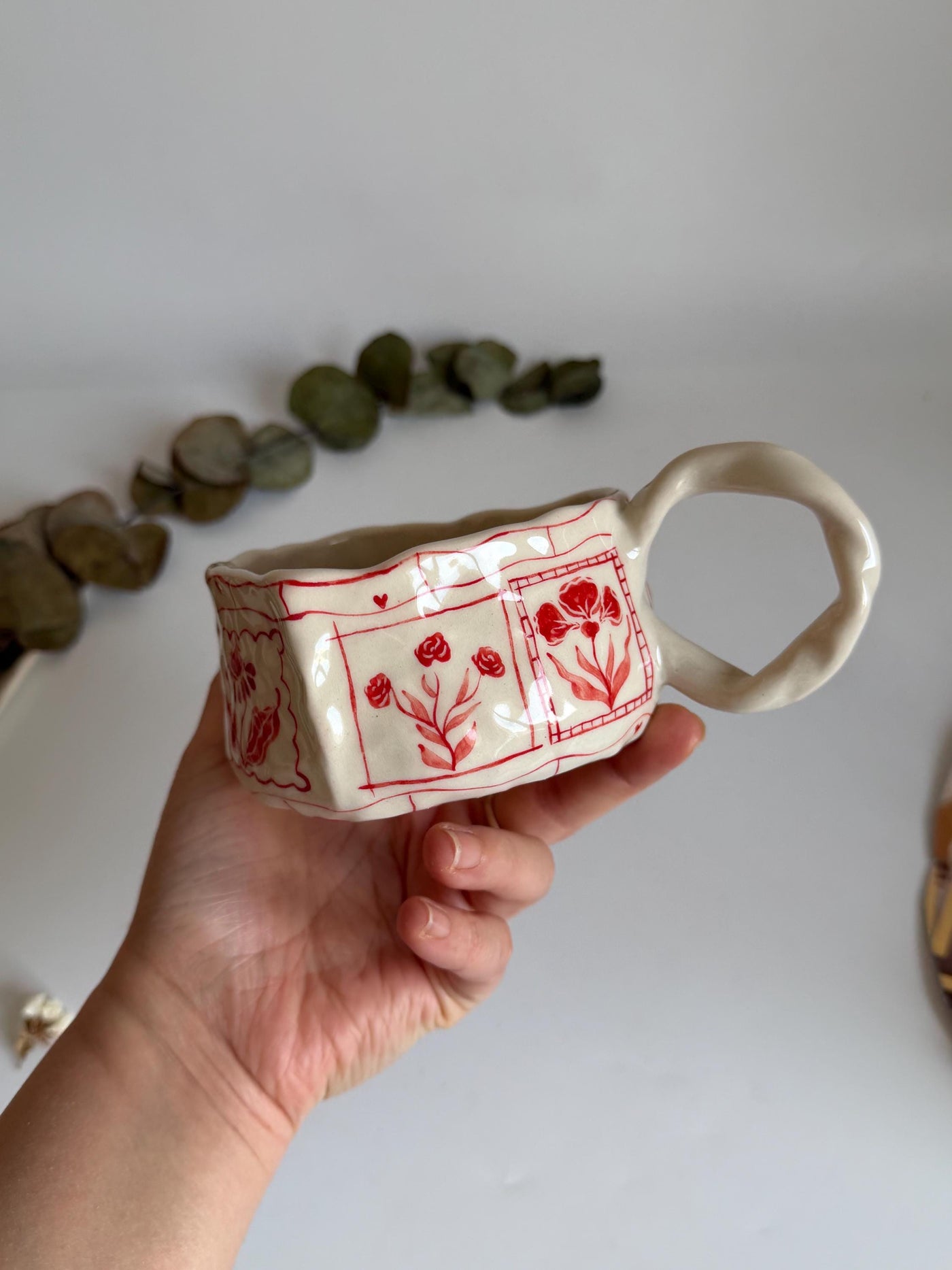 Heart-Shaped Red Floral Mug