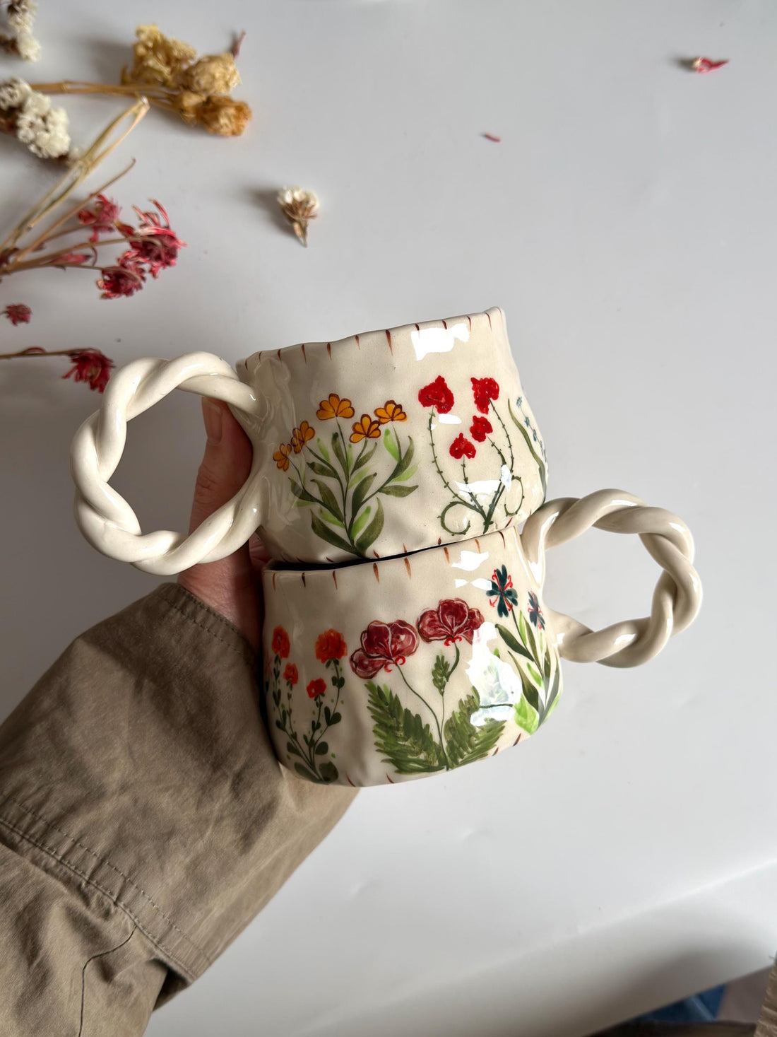 Wildflower Twisted Handle Mug