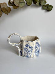 Rustic Blue Floral Hexagon Mug