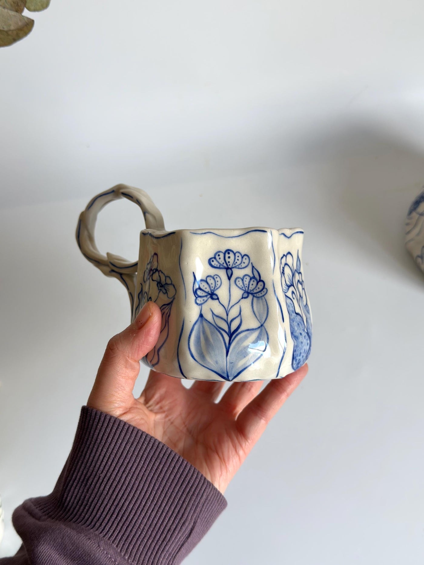 Rustic Blue Floral Hexagon Mug
