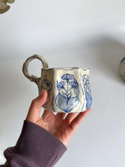 Rustic Blue Floral Hexagon Mug