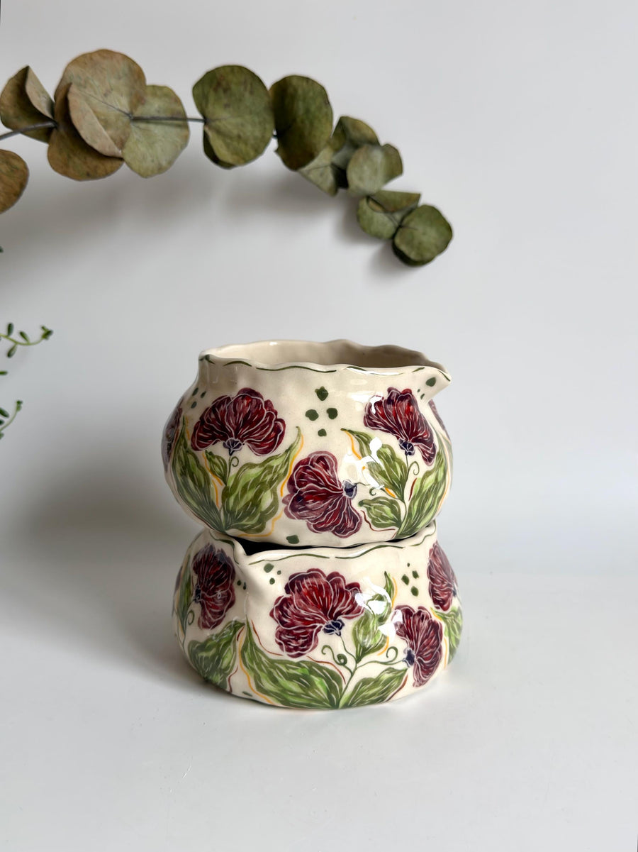 Matcha Bowl with Carnations Flowers