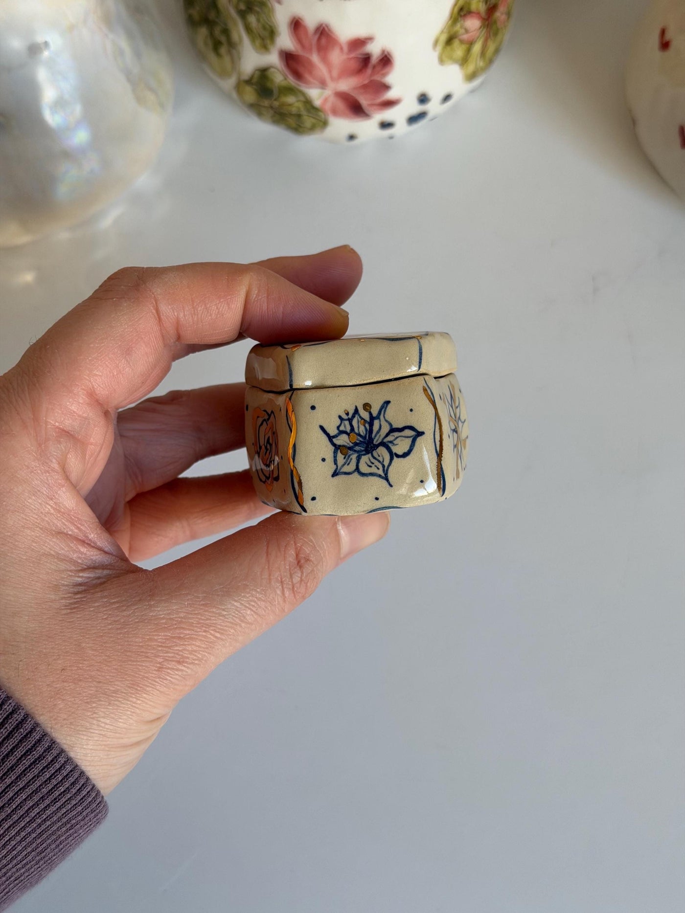 Mini Blue Floral Jewelry Box