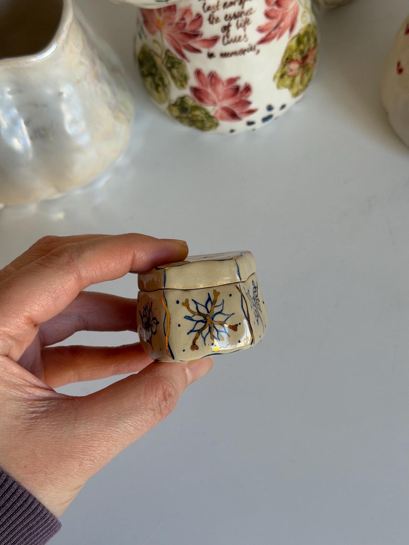 Mini Blue Floral Jewelry Box