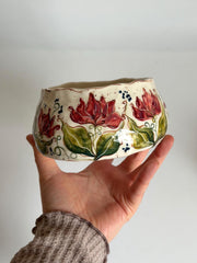 Matcha Bowl with Artistic Pink Tulips