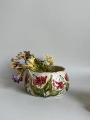 Matcha Bowl with Artistic Pink Tulips