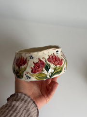 Matcha Bowl with Artistic Pink Tulips