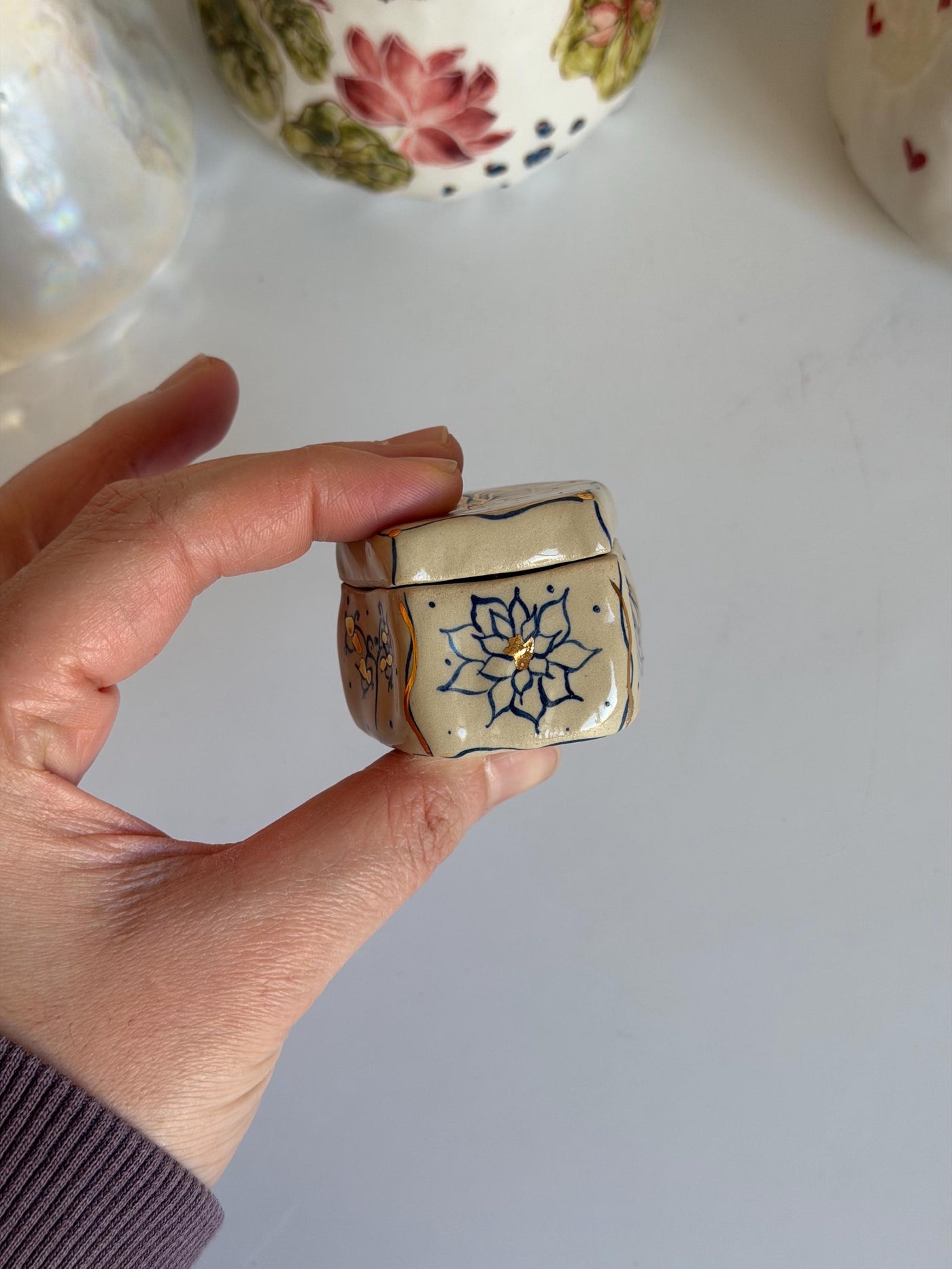 Mini Blue Floral Jewelry Box