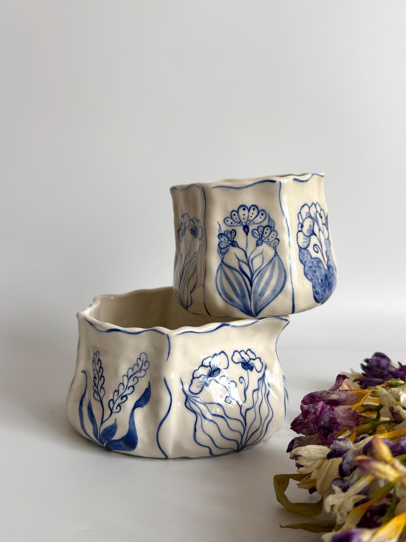 Rustic Blue Floral Hexagon Mug
