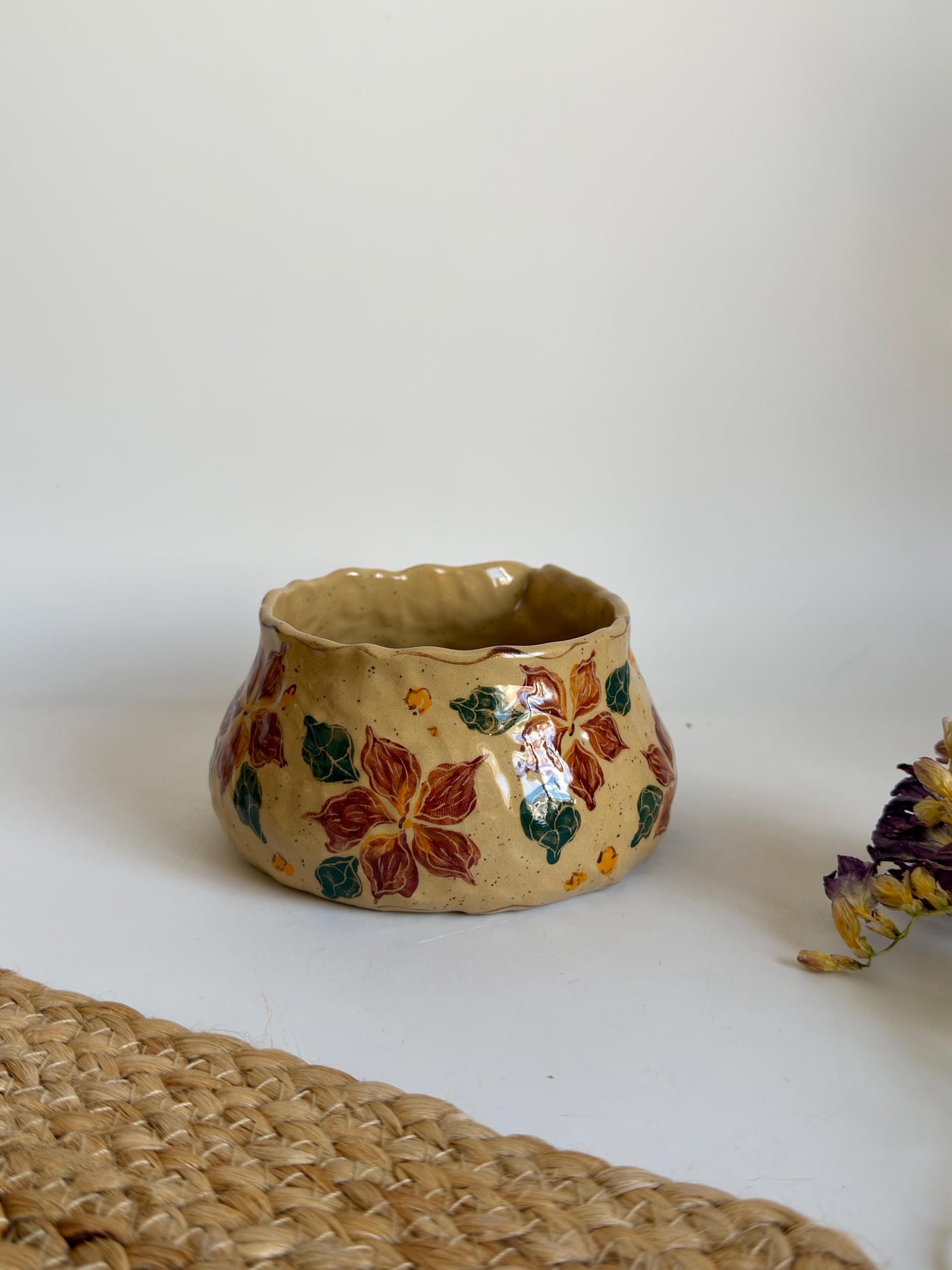 Botanical Scarlet Petal Bloom Illustrations Matcha Bowl