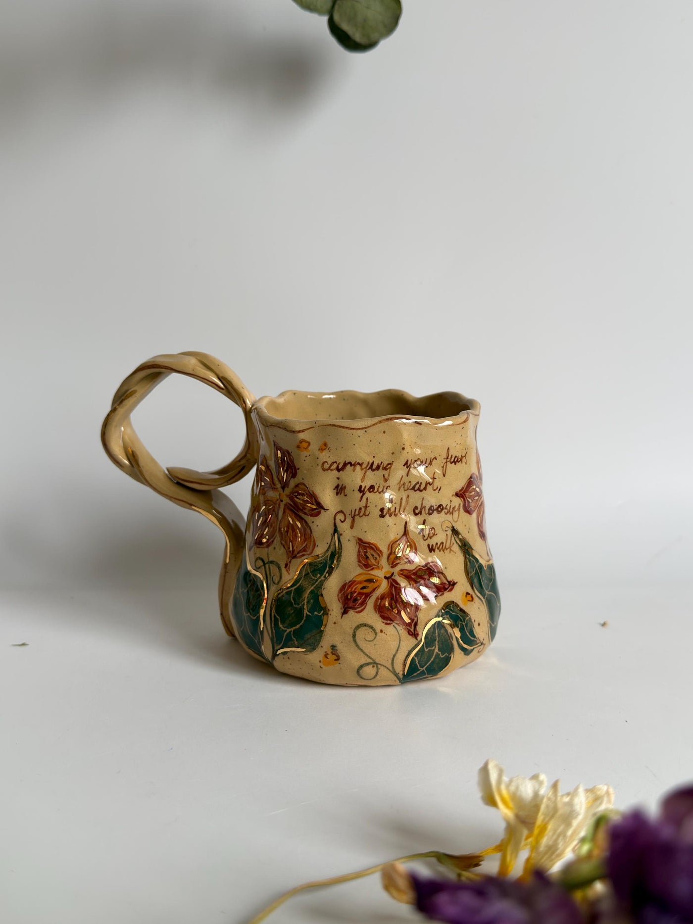 Scarlet Petal Bloom Mug with Gold Detailed