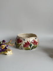 Matcha Bowl with Artistic Pink Tulips