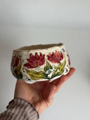 Matcha Bowl with Artistic Pink Tulips