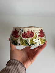 Matcha Bowl with Artistic Pink Tulips