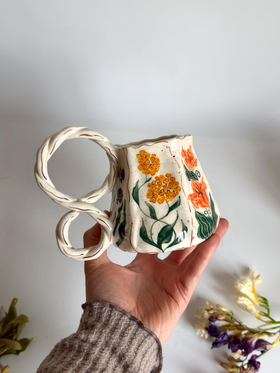 Floral Hexahon Unique Mug
