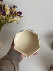 Rustic Blue Floral Hexagon Matcha Bowl