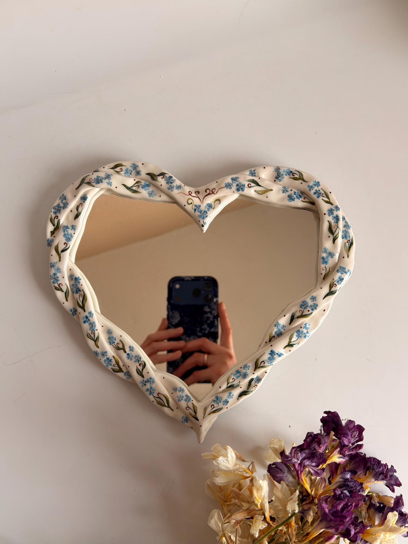Forget Me Not Flowers Braided Frame Mirror