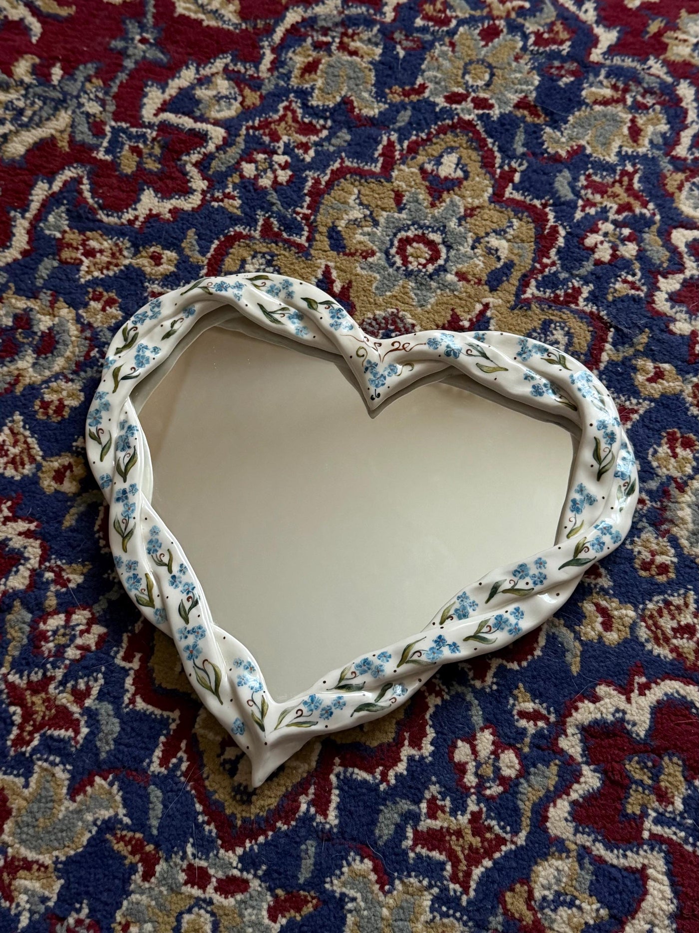 Forget Me Not Flowers Braided Frame Mirror