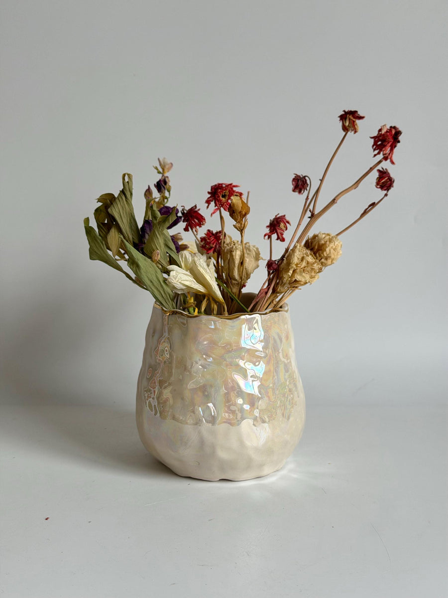 Pearl Effect and 24K Gold Basic Mini Vase