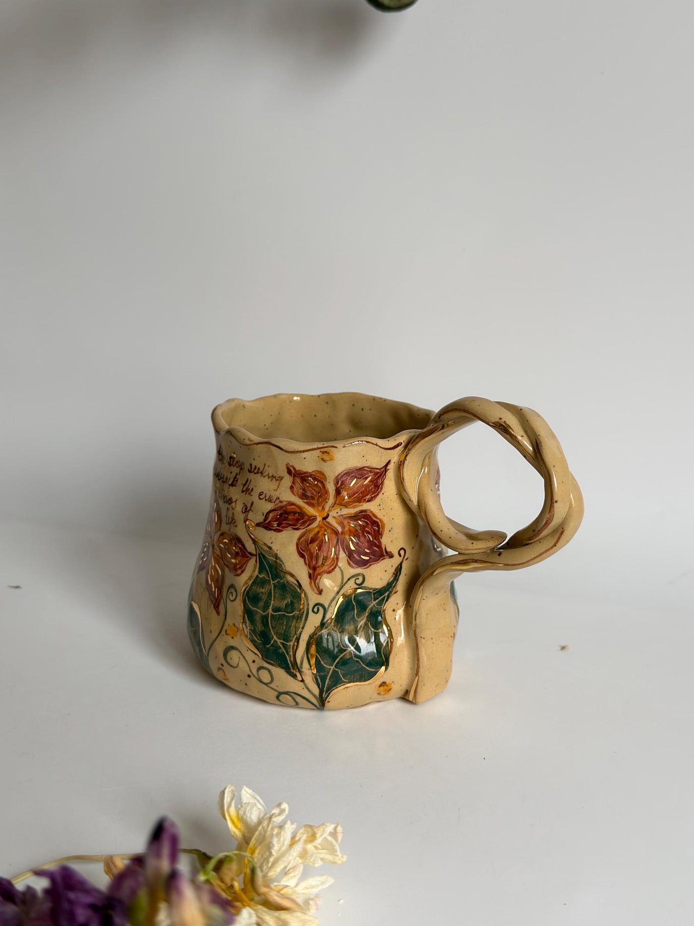 Scarlet Petal Bloom Mug with Gold Detailed