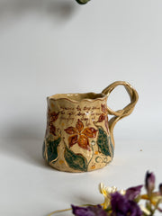 Scarlet Petal Bloom Mug with Gold Detailed