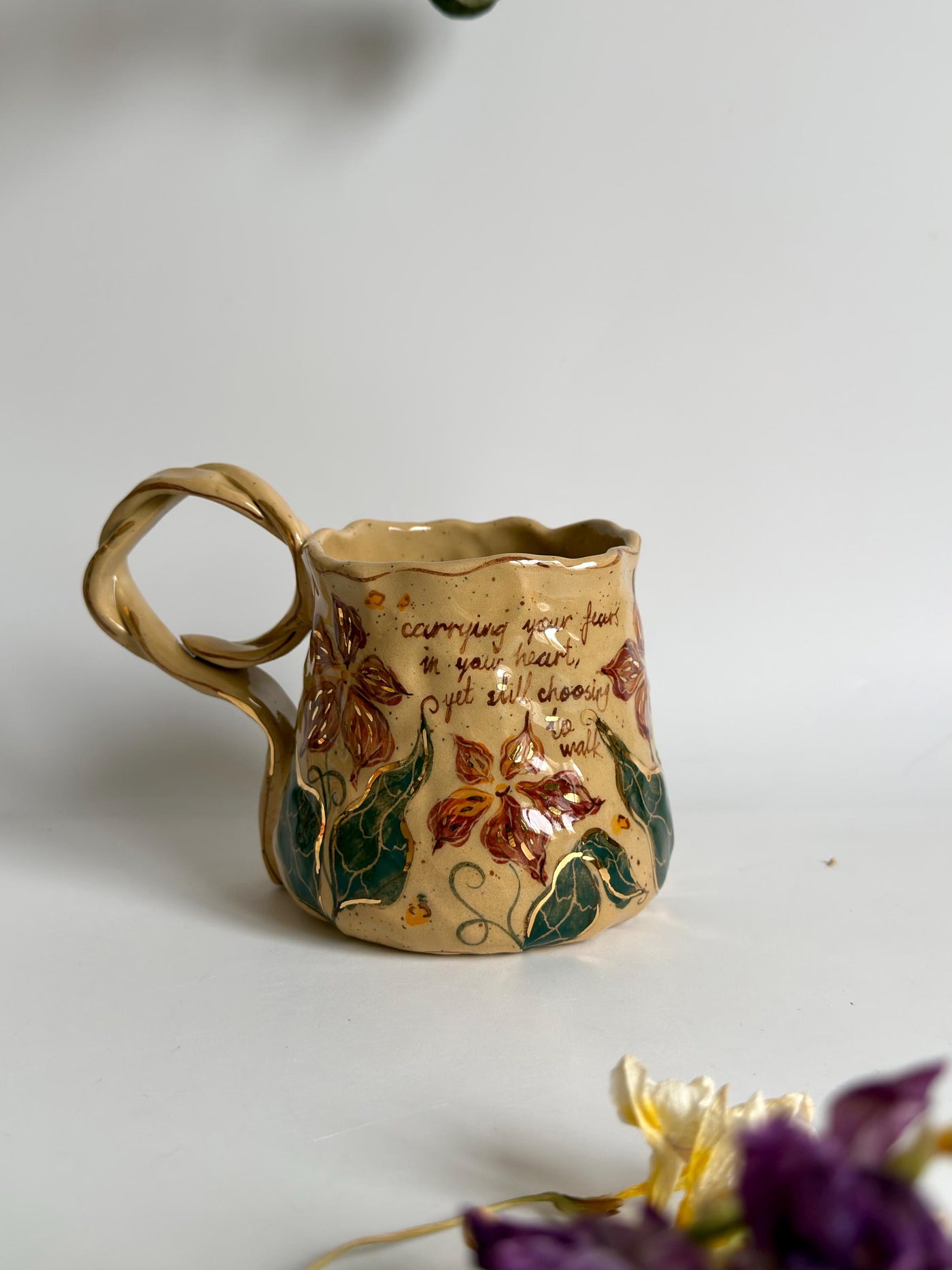 Scarlet Petal Bloom Mug with Gold Detailed
