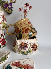Scarlet Petal Bloom Mug with Gold Detailed