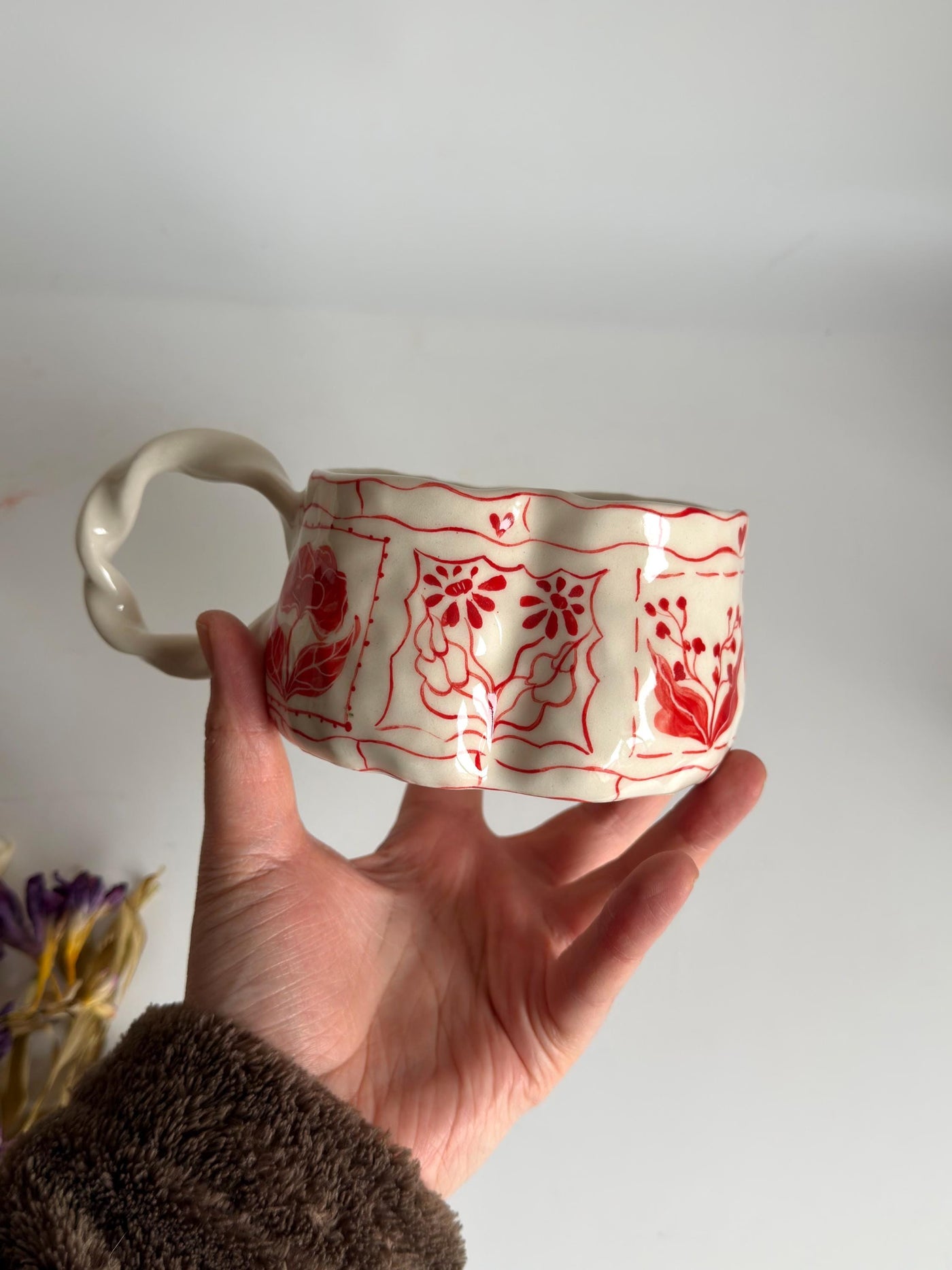 Heart-Shaped Red Floral Mug