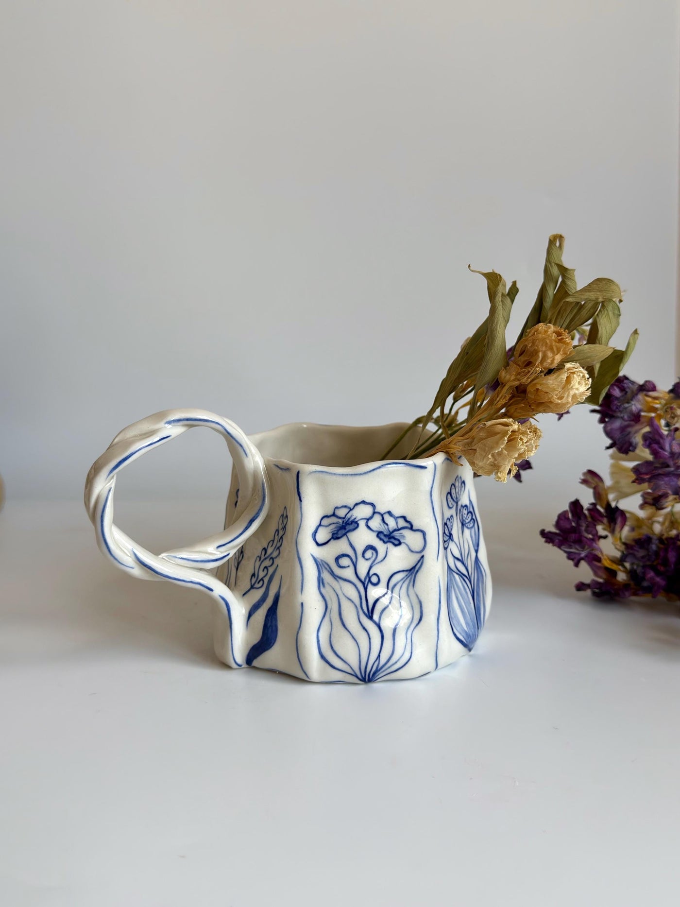 Rustic Blue Floral Hexagon Mug