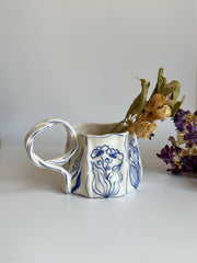 Rustic Blue Floral Hexagon Mug